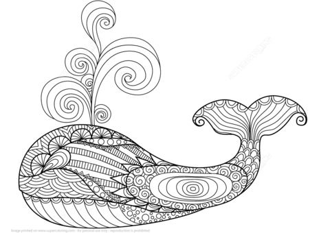 Whale Zentangle Coloring Page